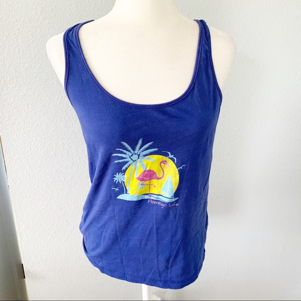 Flamingo Life Blue Graphic Jersey Knit Tank Top M